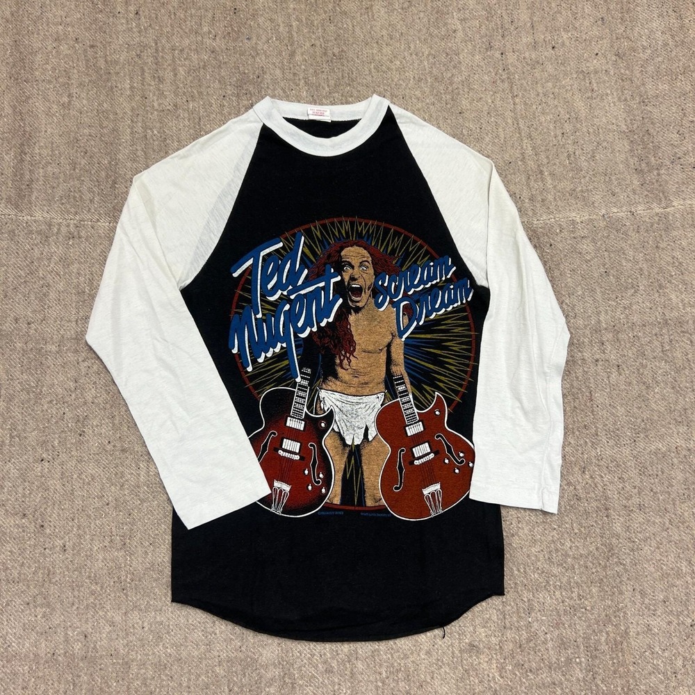 Vintage Ted Nugent Shirt Mens XS Black 1980 Wango Tango Tour Raglan